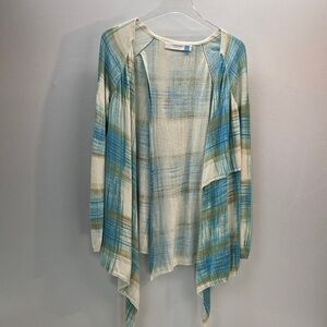 Anthropologie Sparrow Green Blue Revolution Waterfall Cardigan Medium Split Back